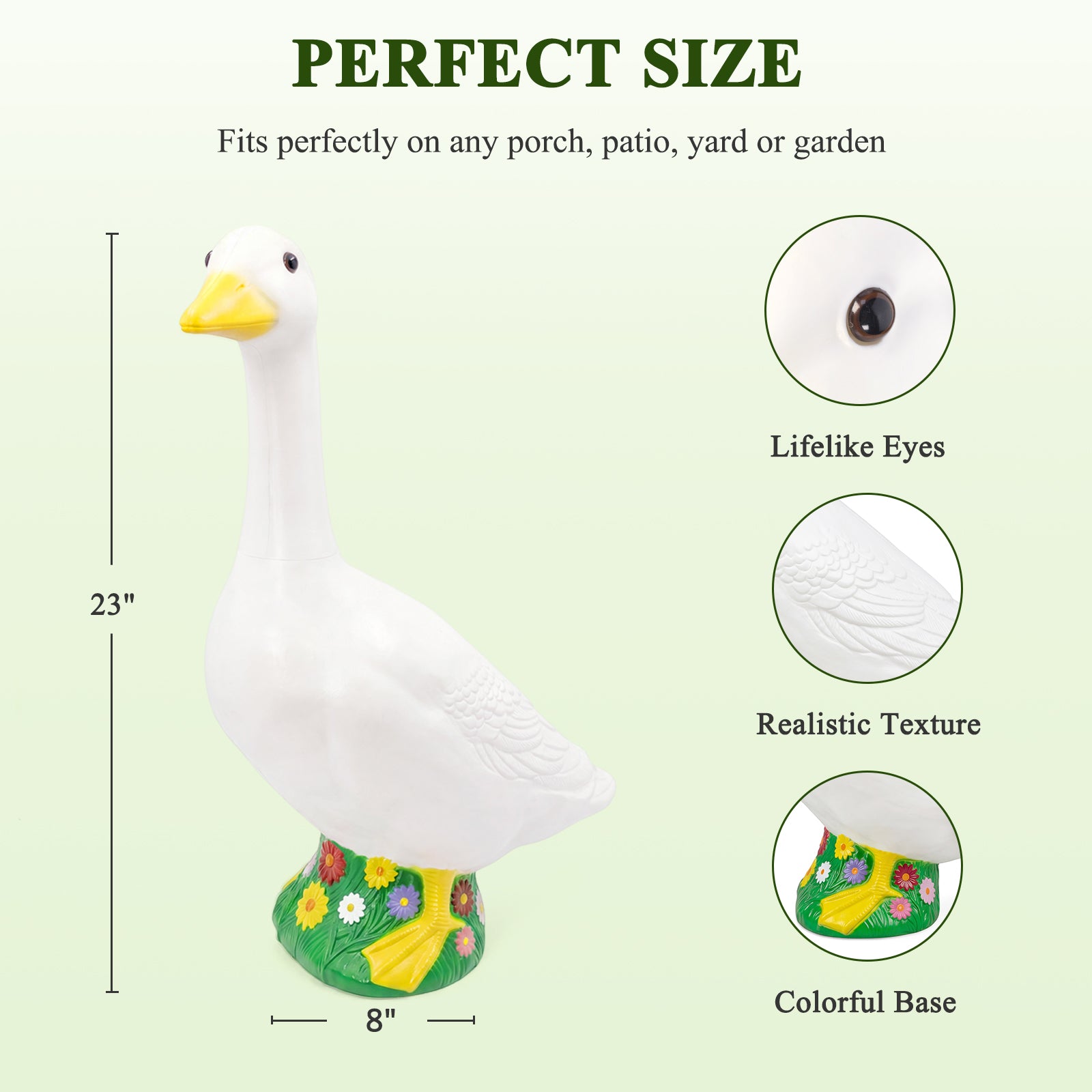 Hofriyo 23" Large White Porch Goose, Plastic Garden Decor, Porch Goose Garden Statue With Flower Decorations and Cute Gift Box - Indoor or Outdoor Decorative Figurine for Garden, Patio, or Porches