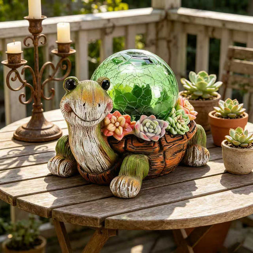 Solar Turtle Garden Statue Lights for Outdoor Decor with Succulent and LED Lighting - Lawn Decoration Resin Tortoise Figurine for Patio Yard Balcony Ornament - Valentine Day Gifts for Mom Grandma