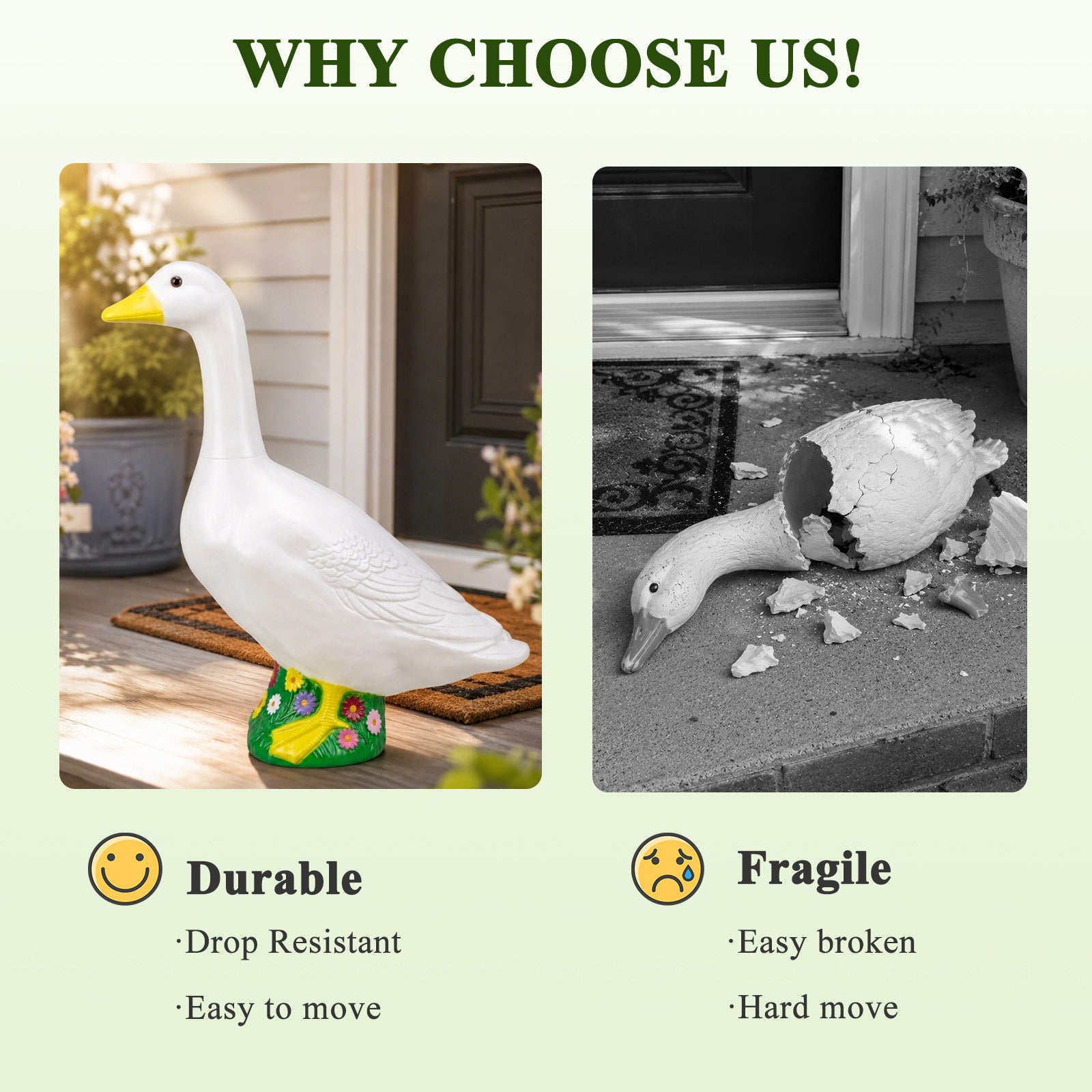 Hofriyo 23" Large White Porch Goose, Plastic Garden Decor, Porch Goose Garden Statue With Flower Decorations and Cute Gift Box - Indoor or Outdoor Decorative Figurine for Garden, Patio, or Porches