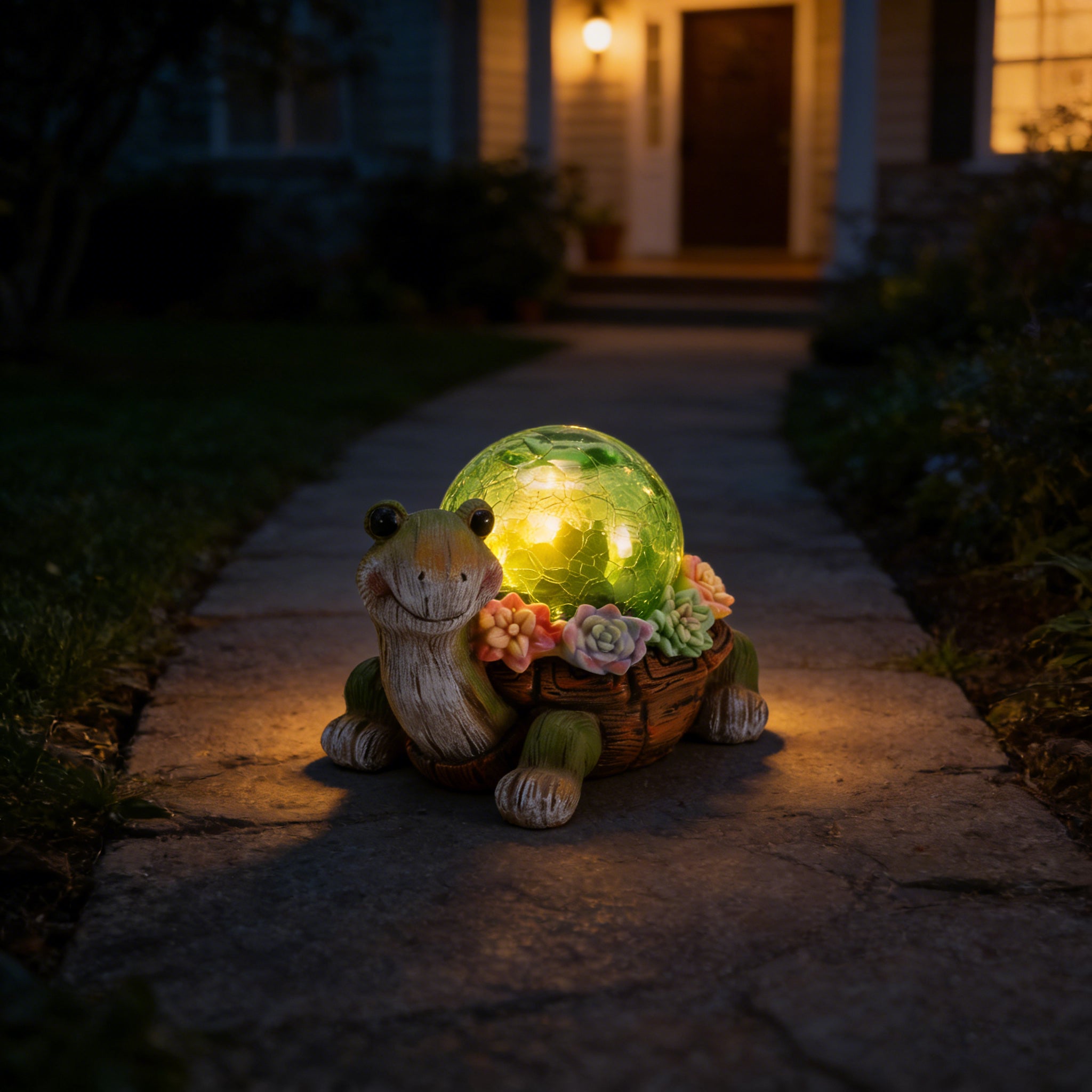 Solar Turtle Garden Statue Lights for Outdoor Decor with Succulent and LED Lighting - Lawn Decoration Resin Tortoise Figurine for Patio Yard Balcony Ornament - Valentine Day Gifts for Mom Grandma